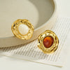 Women's Irregular Geometric Stainless Steel Ring With Resin Inlay And Gold Tone Vacuum Electroplated Finish