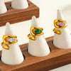 Women's Irregular Geometric Zircon Inlaid Stainless Steel Open Ring With 18K Vacuum Plated Finish