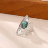 Women's Irregular Hammered Leaf Open Ring With Natural Stone Goldplated Stainless Steel Geometric Fashion Jewelry
