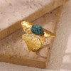 Women's Irregular Hammered Leaf Open Ring With Natural Stone Goldplated Stainless Steel Geometric Fashion Jewelry