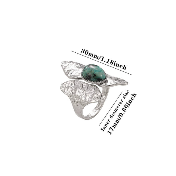 Women's Irregular Hammered Leaf Open Ring With Natural Stone Goldplated Stainless Steel Geometric Fashion Jewelry