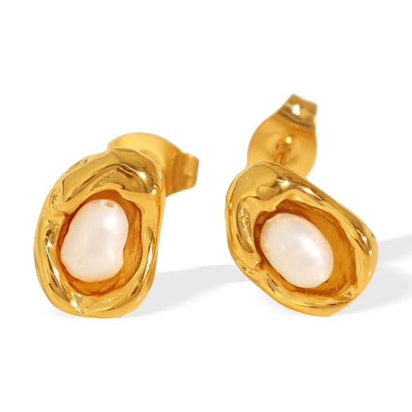 Women's Irregular Metal Pearl 316L Stainless Steel Electroplated Earrings Simple Elegant Highend Niche Unique Design