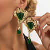 Women's Irregular Pleated Alloy Stud Earrings With Geometric Triangle Shapes Vintage Teardrop Resin Gemstones And Electroplated Finish