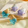 Women's Irregular Shell Pattern Stainless Steel Earrings With Oil Drip Finish Pearl Accents And Geometric Vacuum Plated Design