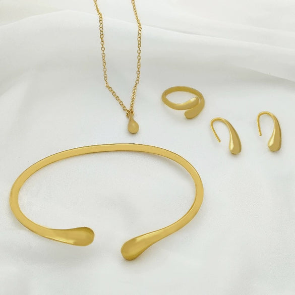 Women's Jewelry Alloy 925 Silver Plated Water Drop Fourpiece Set Necklace Earrings Ring Bracelet