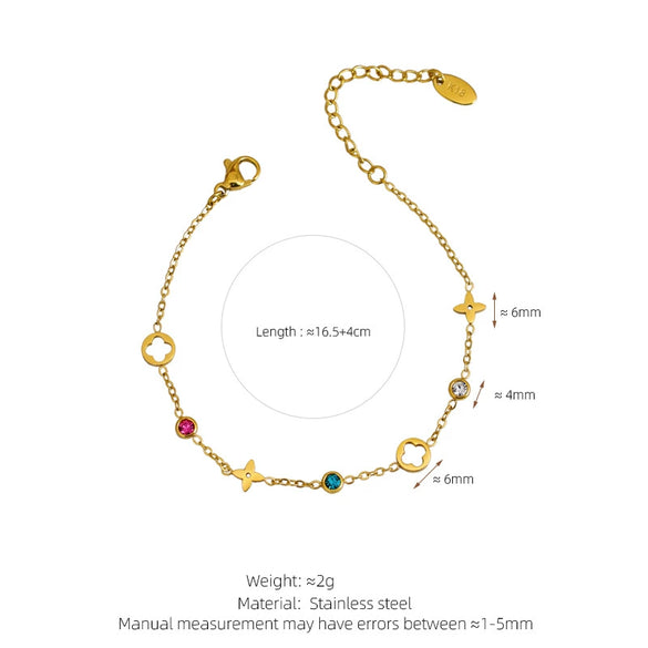 Women's Jewelry Bracelet Titanium Steel 18K Gold Plated Fourleaf Flower Rhombus Light Luxury Style
