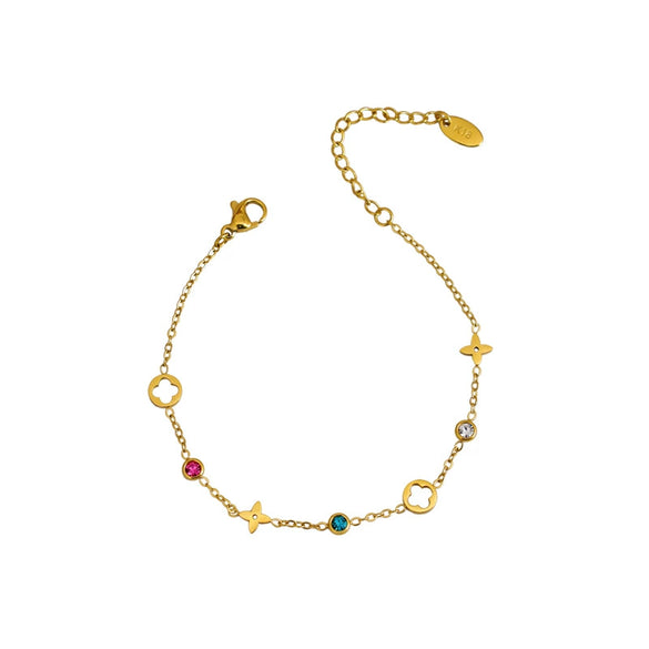 Women's Jewelry Bracelet Titanium Steel 18K Gold Plated Fourleaf Flower Rhombus Light Luxury Style