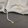 Women's Jewelry Butterfly Pendant Pearl Chain Stitching Necklace With Leaf Pattern
