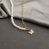 Women's Jewelry Butterfly Pendant Pearl Chain Stitching Necklace With Leaf Pattern