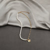 Women's Jewelry Butterfly Pendant Pearl Chain Stitching Necklace With Leaf Pattern