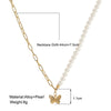 Women's Jewelry Butterfly Pendant Pearl Chain Stitching Necklace With Leaf Pattern
