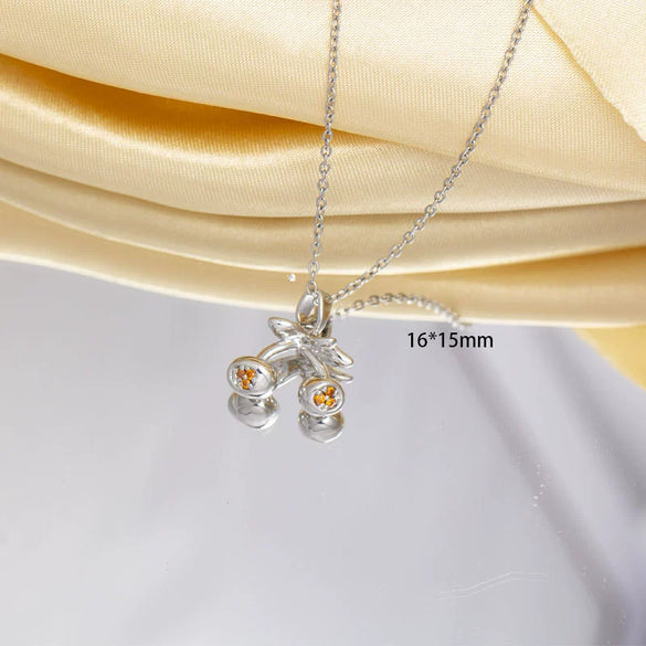 Women's Jewelry Cherry Shape Copper O Word Chain Necklace With Colored Diamonds Electroplating And Mixed Gemstone Setting