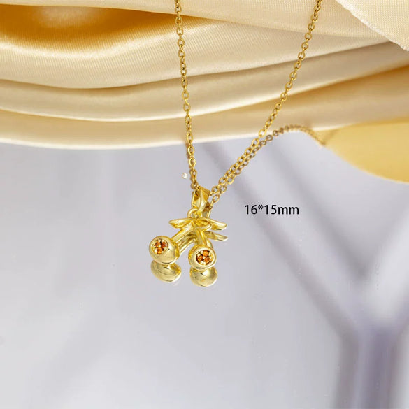 Women's Jewelry Cherry Shape Copper O Word Chain Necklace With Colored Diamonds Electroplating And Mixed Gemstone Setting