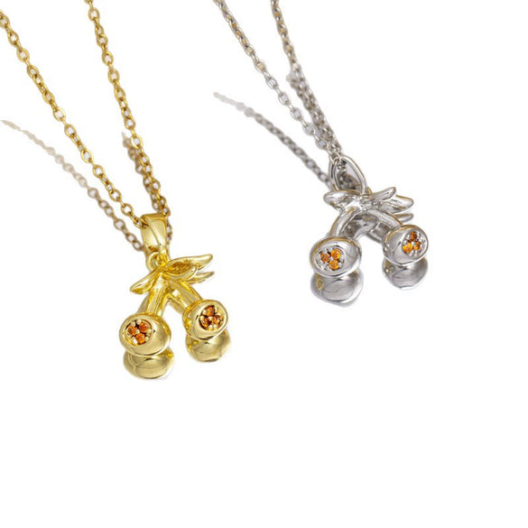 Women's Jewelry Cherry Shape Copper O Word Chain Necklace With Colored Diamonds Electroplating And Mixed Gemstone Setting