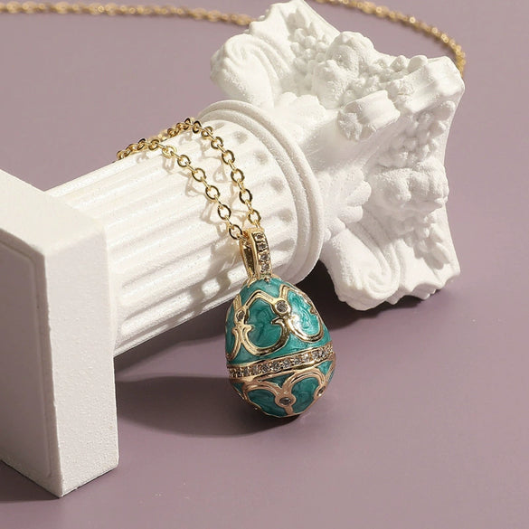 Women's Jewelry Copper Drop Shape Pendant Easter Egg Retro Religious Necklace Electroplating O Word Chain