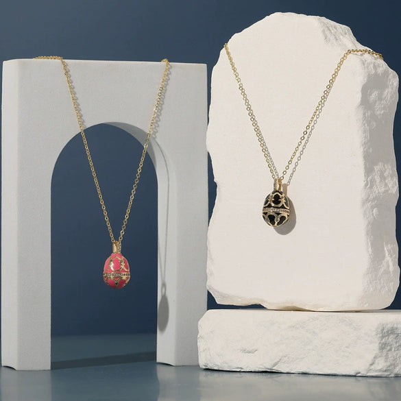 Women's Jewelry Copper Drop Shape Pendant Easter Egg Retro Religious Necklace Electroplating O Word Chain