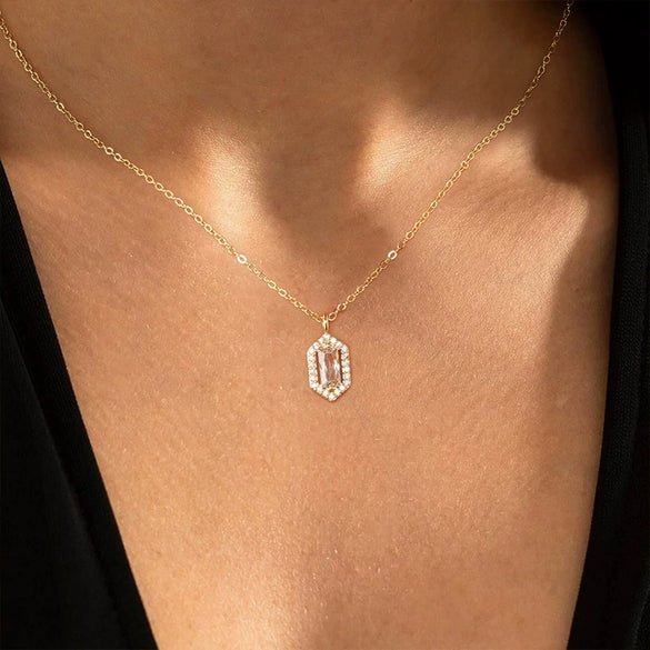 Women's Jewelry Copper Plated Real Gold Geometric Hexagon Zircon Necklace
