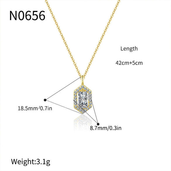 Women's Jewelry Copper Plated Real Gold Geometric Hexagon Zircon Necklace