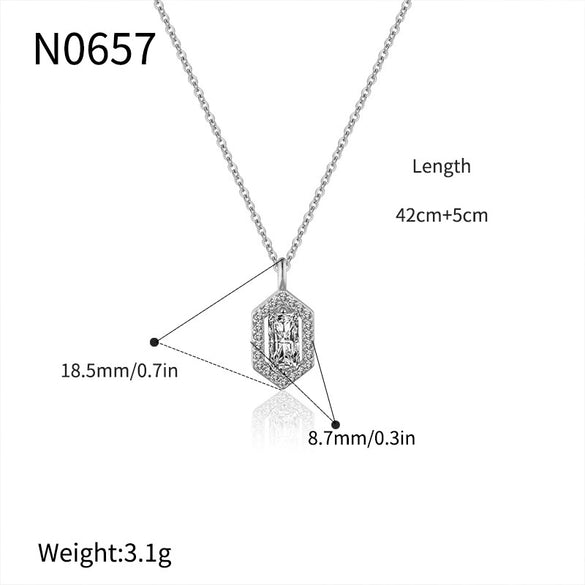 Women's Jewelry Copper Plated Real Gold Geometric Hexagon Zircon Necklace