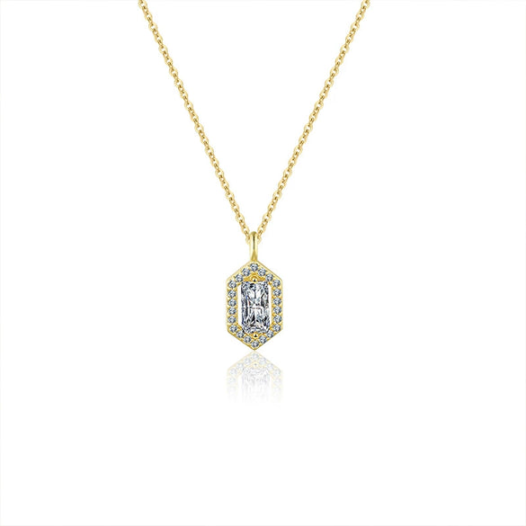 Women's Jewelry Copper Plated Real Gold Geometric Hexagon Zircon Necklace