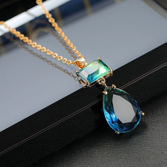 Women's Jewelry Earrings Pendant Set Copper Artificial Crystal Love Water Drop Bell Fashion Electroplating