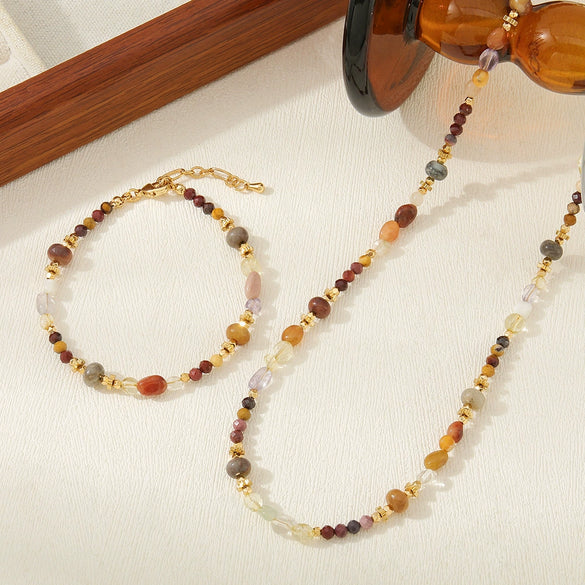 Women's Jewelry Egg Yolk Copper Geometric Handmade Necklace Bracelet Light Luxury Niche Woolen Chain