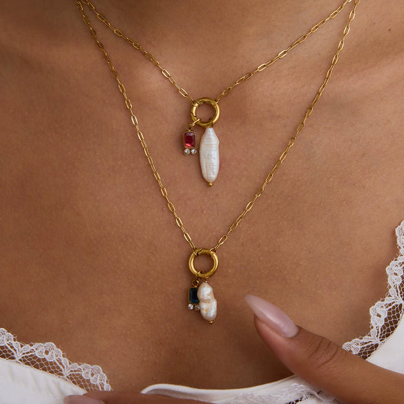 Women's Jewelry Freshwater Pearl Titanium Steel Geometric Retro Necklace With Electroplating