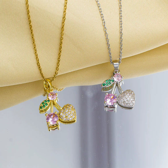 Women's Jewelry Fruit Pendant Necklace With Gemstone And Zircon On Copper O Chain Electroplated In Light Luxury Style