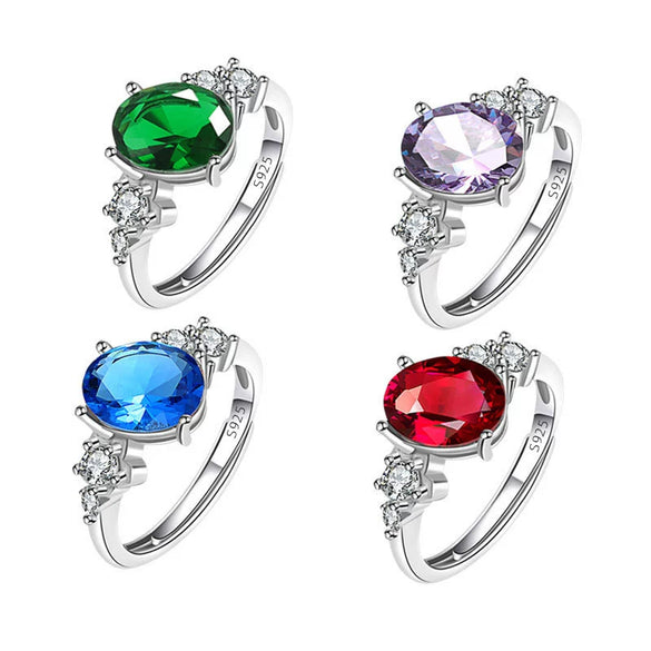 Women's Jewelry Geometric Sapphire Ring Inlaid With Colorful Ruby Emerald Copper Electroplating