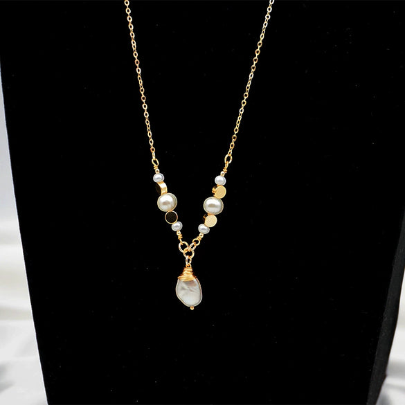 Women's Jewelry Long Necklace Pearl Baroque Handmade Geometric Sweater Chain Pendant Fashion Accessories