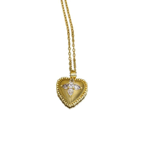 Women's Jewelry Necklace Copper Heart Pendant Mixed Gemstone Setting Electroplating O Word Chain Simple Light Luxury Highend