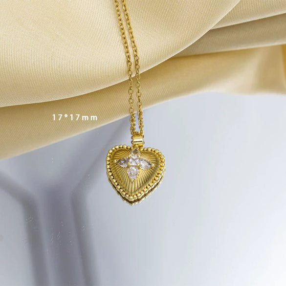 Women's Jewelry Necklace Copper Heart Pendant Mixed Gemstone Setting Electroplating O Word Chain Simple Light Luxury Highend