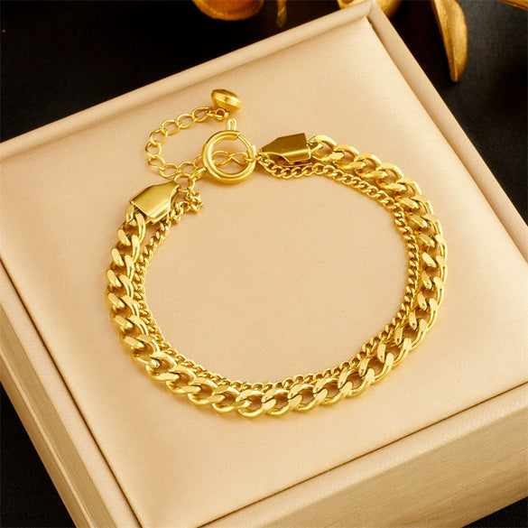 Women's Jewelry Necklace Titanium Steel Gold Plated Double Layer Stacked Chain Punk Hip Hop Style