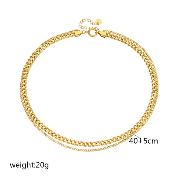 Women's Jewelry Necklace Titanium Steel Gold Plated Double Layer Stacked Chain Punk Hip Hop Style