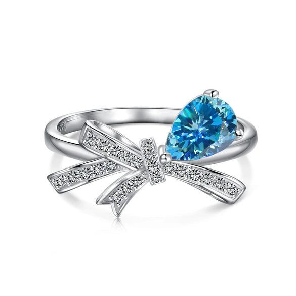Women's Jewelry S925 Sterling Silver Closed Ring With Water Drop Zircon Inlaid Bow Shape Design Electroplated