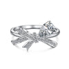Women's Jewelry S925 Sterling Silver Closed Ring With Water Drop Zircon Inlaid Bow Shape Design Electroplated