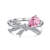 Women's Jewelry S925 Sterling Silver Closed Ring With Water Drop Zircon Inlaid Bow Shape Design Electroplated