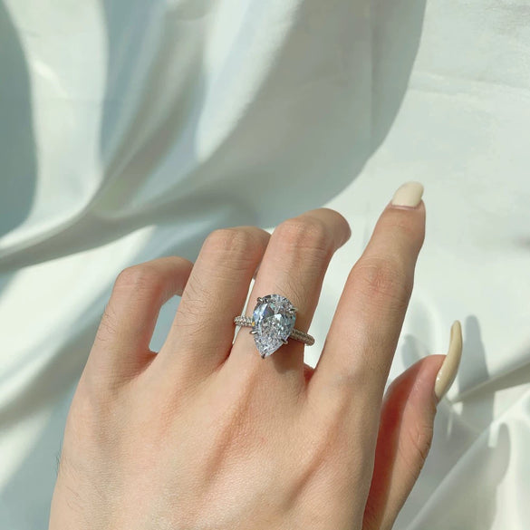 Women's Jewelry S925 Sterling Silver Geometric Pearshaped Drop Ring With Zircon Electroplating