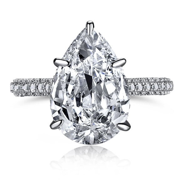 Women's Jewelry S925 Sterling Silver Geometric Pearshaped Drop Ring With Zircon Electroplating
