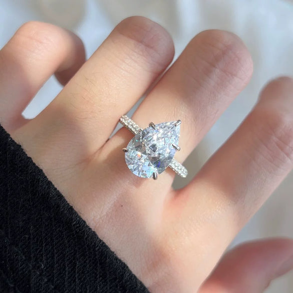 Women's Jewelry S925 Sterling Silver Geometric Pearshaped Drop Ring With Zircon Electroplating