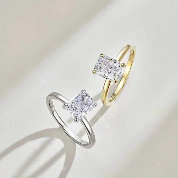 Women's Jewelry S925 Sterling Silver Geometric Ring Electroplated 8A Ice Flower Cut
