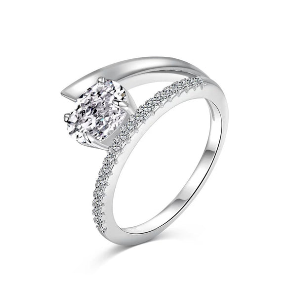 Women's Jewelry S925 Sterling Silver Oval Geometric Ring With 8A Zircon