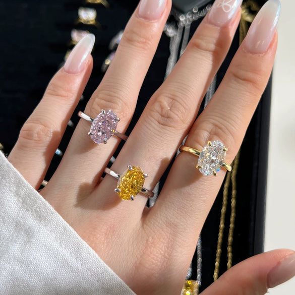 Women's Jewelry S925 Sterling Silver Oval Ring With 8A High Carbon Diamond Geometric Style Electroplated