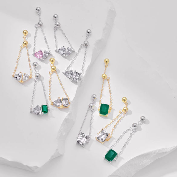 Women's Jewelry S925 Sterling Silver Prism Geometric Electroplated Fashion Allmatch Earrings Ring