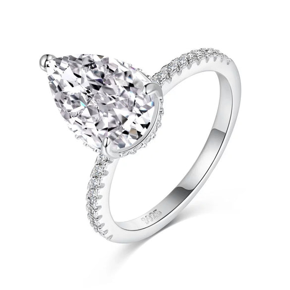 Women's Jewelry S925 Sterling Silver Water Drop Geometric Ring Electroplated