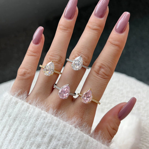 Women's Jewelry S925 Sterling Silver Water Drop Geometric Ring Electroplated