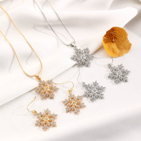 Women's Jewelry Set Alloy Copper Electroplated Snowflake Necklace And Earrings Fashion Style