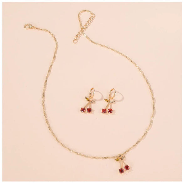 Women's Jewelry Set Alloy Fruit Pattern Necklace And Earrings With Diamond Design And Water Wave Chain