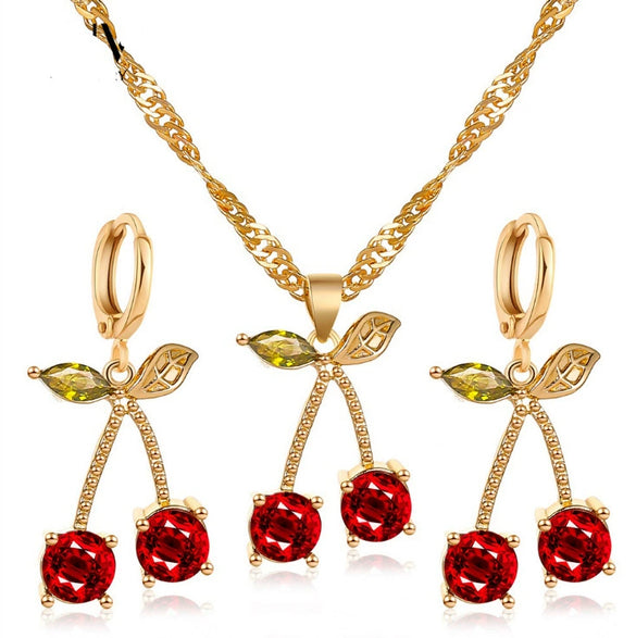 Women's Jewelry Set Alloy Fruit Pattern Necklace And Earrings With Diamond Design And Water Wave Chain