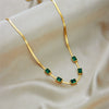 Women's Jewelry Set Emerald Square Sugar Titanium Steel Necklace And Bracelet With Mixed Gem Inlay And Electroplating